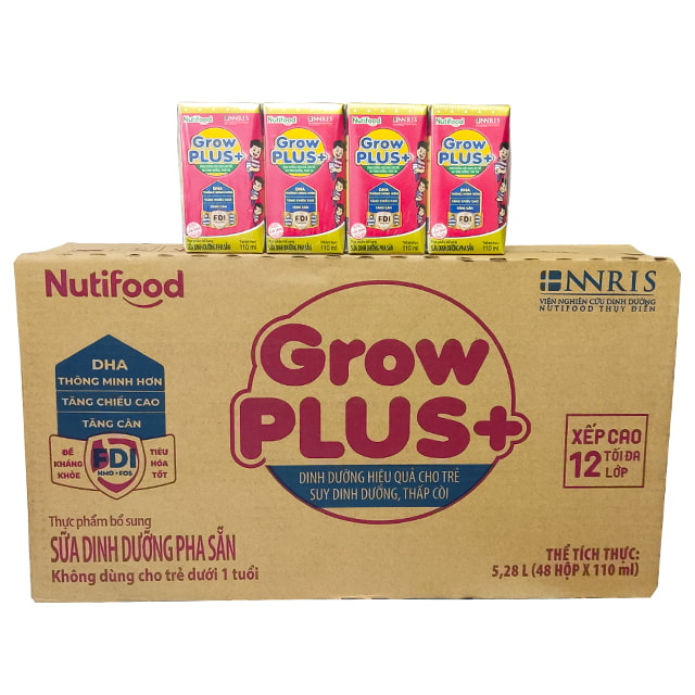 Thùng 48 hộp sữa nước nutifood grow plus+ đỏ 110ml